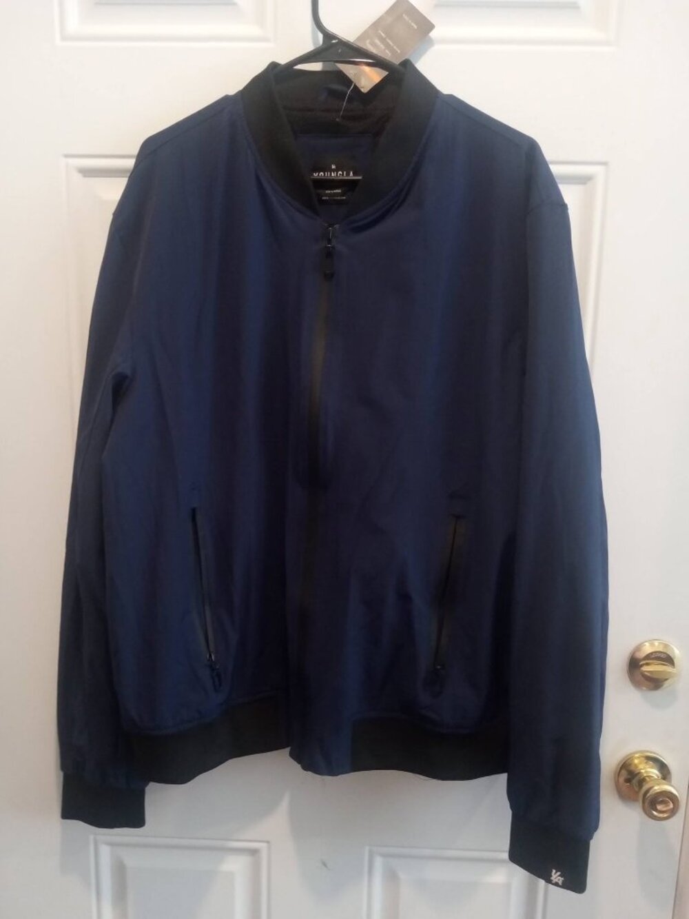 YoungLA Navy Blue Windbreaker with hidden zipper pockets lined. Mens Size 2XL